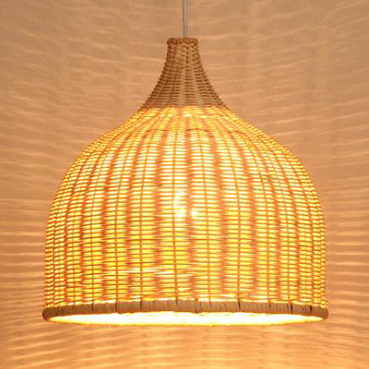 Hand Knitted Bamboo Domed Hanging Pendant Farmhouse One Light Suspension Lamp in Beige Beige Clearhalo 'Ceiling Lights' 'Pendant Lights' 'Pendants' Lighting' 119692_f0af972b-33cb-409e-a993-848ac3c24a1e