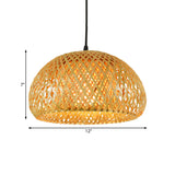 Double-Decker Dome Shade Hanging Pendant Rustic Bamboo 1 Light Hanging Lamp for Farmhouse Restaurant Clearhalo 'Ceiling Lights' 'Pendant Lights' 'Pendants' Lighting' 119705