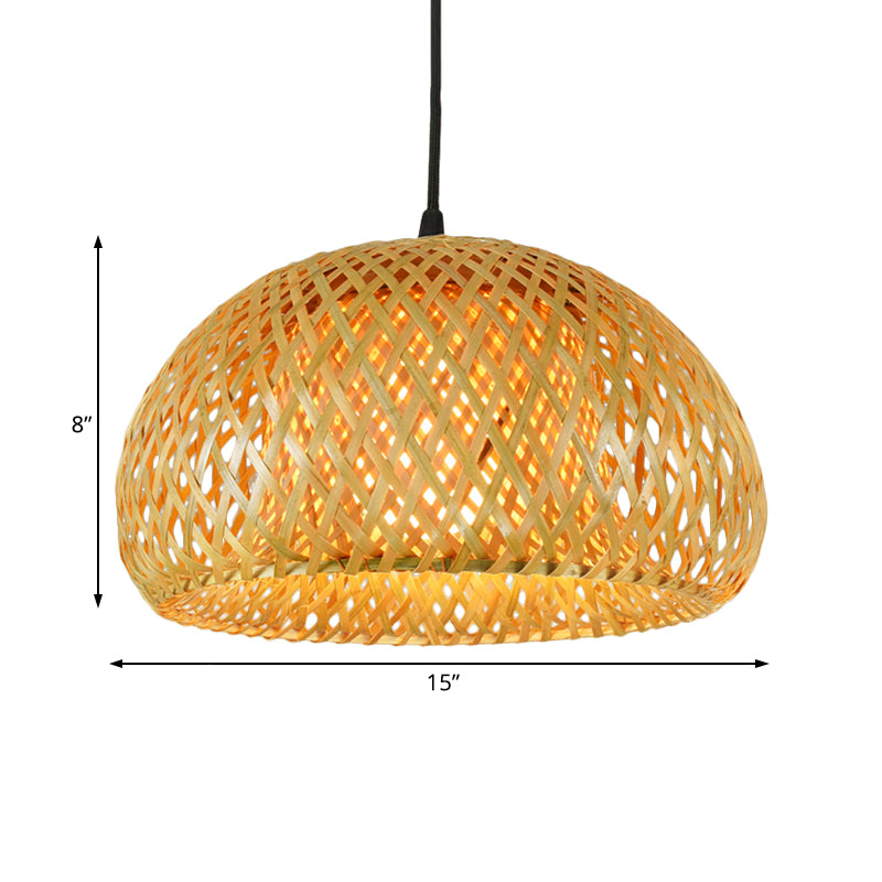 Double-Decker Dome Shade Hanging Pendant Rustic Bamboo 1 Light Hanging Lamp for Farmhouse Restaurant Clearhalo 'Ceiling Lights' 'Pendant Lights' 'Pendants' Lighting' 119706