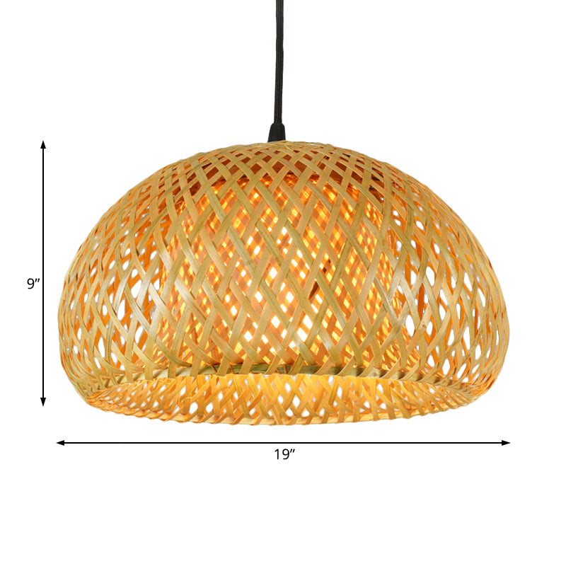 Double-Decker Dome Shade Hanging Pendant Rustic Bamboo 1 Light Hanging Lamp for Farmhouse Restaurant Clearhalo 'Ceiling Lights' 'Pendant Lights' 'Pendants' Lighting' 119707