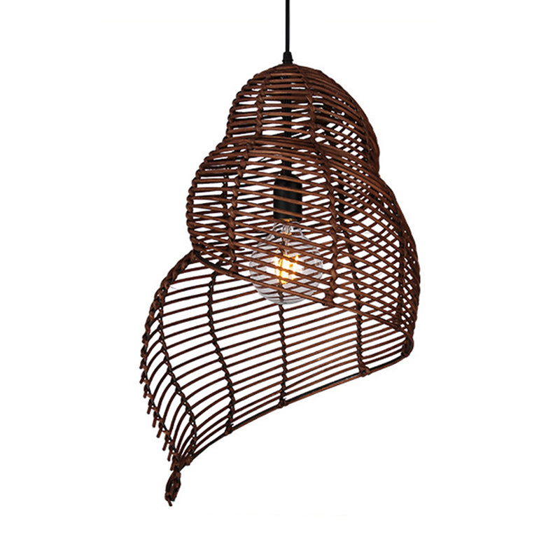 Rattan Conch Shaped Pendant Lamp Rustic Single Head Drop Light for Restaurant Dining Room Clearhalo 'Ceiling Lights' 'Pendant Lights' 'Pendants' Lighting' 119717