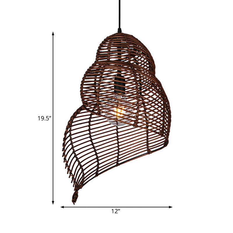 Rattan Conch Shaped Pendant Lamp Rustic Single Head Drop Light for Restaurant Dining Room Clearhalo 'Ceiling Lights' 'Pendant Lights' 'Pendants' Lighting' 119719