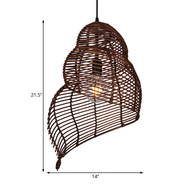 Rattan Conch Shaped Pendant Lamp Rustic Single Head Drop Light for Restaurant Dining Room Clearhalo 'Ceiling Lights' 'Pendant Lights' 'Pendants' Lighting' 119720