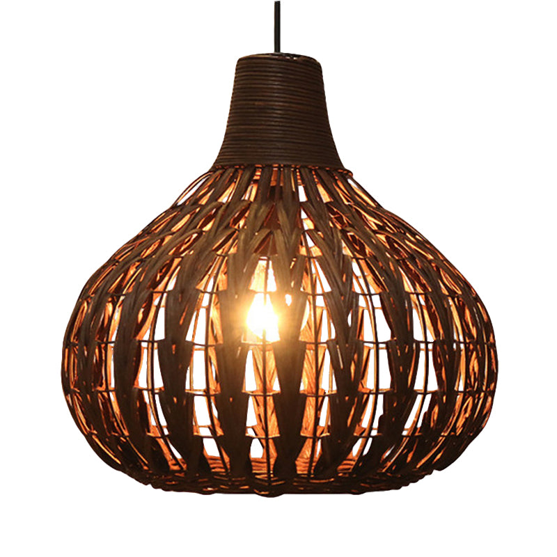 Hand-Woven Rattan Gourd Hanging Pendant Lamp Rustic 1 Light Hanging Fixture for Restaurant Clearhalo 'Ceiling Lights' 'Pendant Lights' 'Pendants' Lighting' 119728