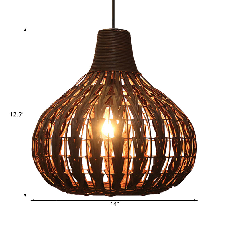 Hand-Woven Rattan Gourd Hanging Pendant Lamp Rustic 1 Light Hanging Fixture for Restaurant Clearhalo 'Ceiling Lights' 'Pendant Lights' 'Pendants' Lighting' 119729