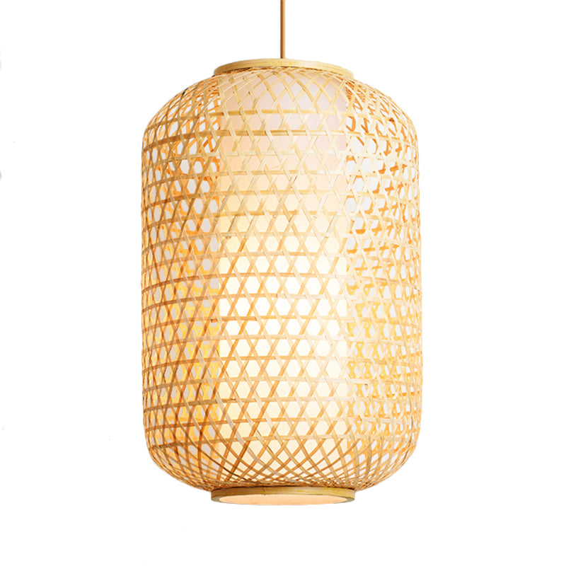 Asian Lantern Shaped Pendant Light Bamboo Single Head Ceiling Drop Light for Restaurant Dining Room Clearhalo 'Ceiling Lights' 'Pendant Lights' 'Pendants' Lighting' 119748