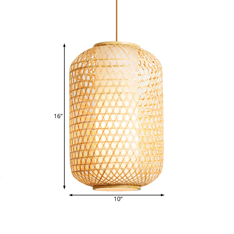 Asian Lantern Shaped Pendant Light Bamboo Single Head Ceiling Drop Light for Restaurant Dining Room Clearhalo 'Ceiling Lights' 'Pendant Lights' 'Pendants' Lighting' 119749