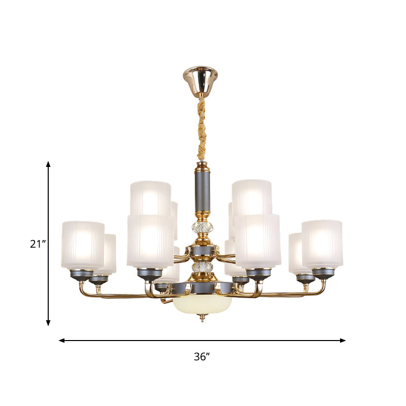 Null 6/8/12 Bulbs Chandelier Light Fixture Rural Cream Glass Cylindrical Pendulum Light for Bedroom Clearhalo 'Ceiling Lights' 'Chandeliers' Lighting' options 1197495