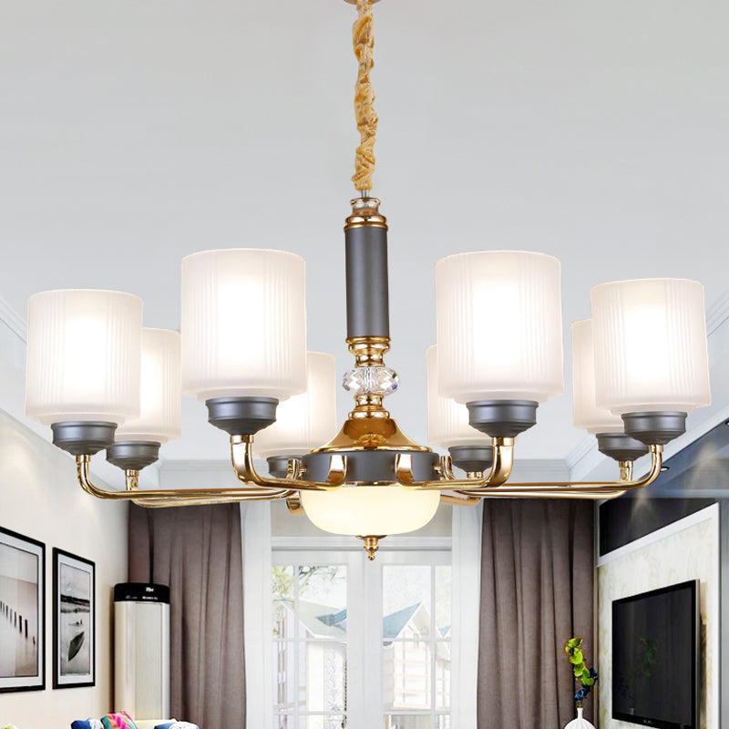 Null 6/8/12 Bulbs Chandelier Light Fixture Rural Cream Glass Cylindrical Pendulum Light for Bedroom Clearhalo 'Ceiling Lights' 'Chandeliers' Lighting' options 1197496