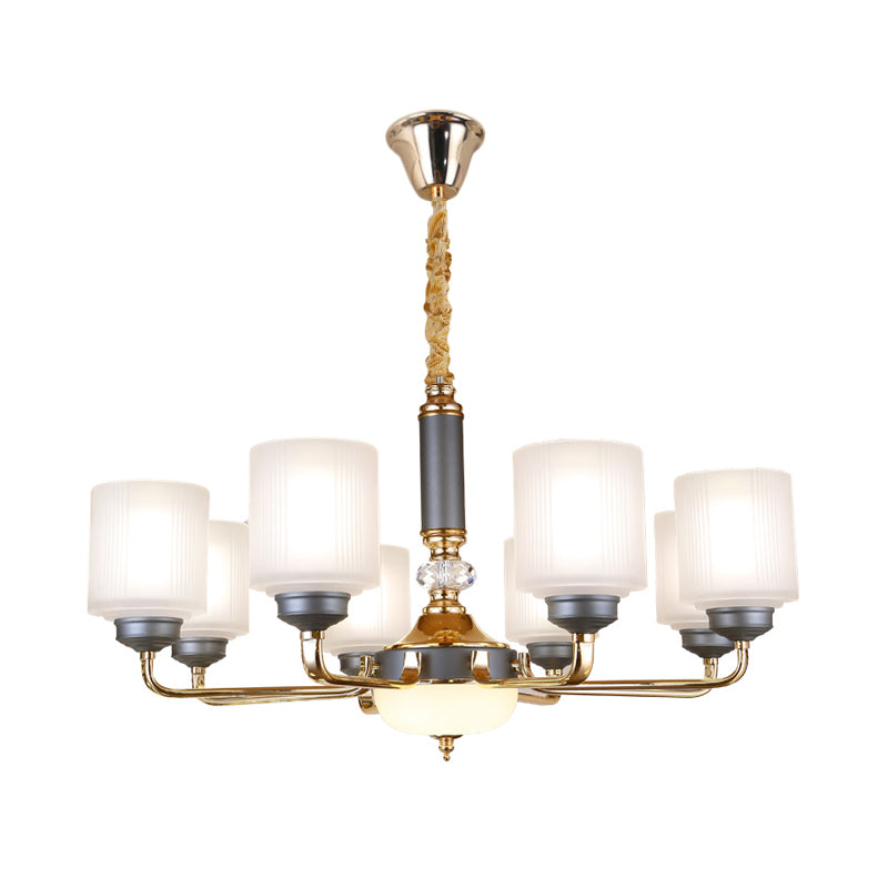 Null 6/8/12 Bulbs Chandelier Light Fixture Rural Cream Glass Cylindrical Pendulum Light for Bedroom Clearhalo 'Ceiling Lights' 'Chandeliers' Lighting' options 1197499