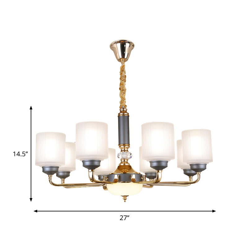 Null 6/8/12 Bulbs Chandelier Light Fixture Rural Cream Glass Cylindrical Pendulum Light for Bedroom Clearhalo 'Ceiling Lights' 'Chandeliers' Lighting' options 1197500