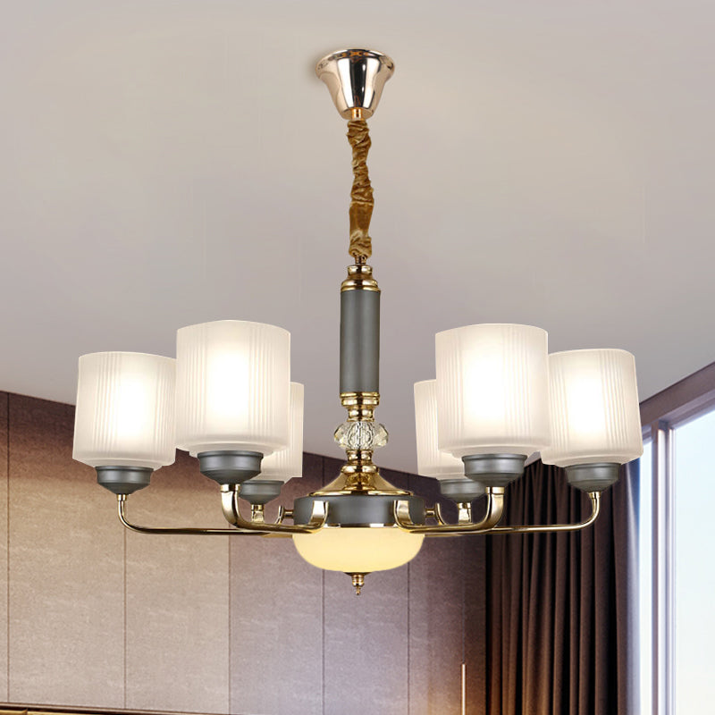 Null 6/8/12 Bulbs Chandelier Light Fixture Rural Cream Glass Cylindrical Pendulum Light for Bedroom Clearhalo 'Ceiling Lights' 'Chandeliers' Lighting' options 1197503