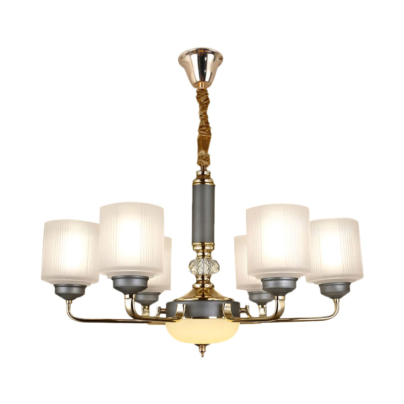 Null 6/8/12 Bulbs Chandelier Light Fixture Rural Cream Glass Cylindrical Pendulum Light for Bedroom Clearhalo 'Ceiling Lights' 'Chandeliers' Lighting' options 1197504