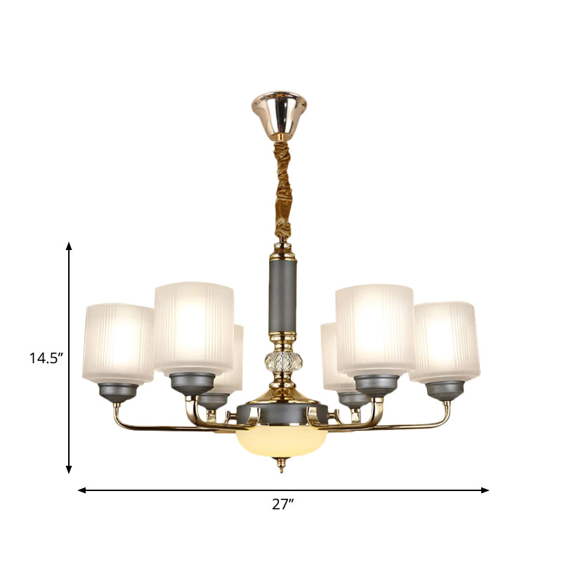 Null 6/8/12 Bulbs Chandelier Light Fixture Rural Cream Glass Cylindrical Pendulum Light for Bedroom Clearhalo 'Ceiling Lights' 'Chandeliers' Lighting' options 1197505