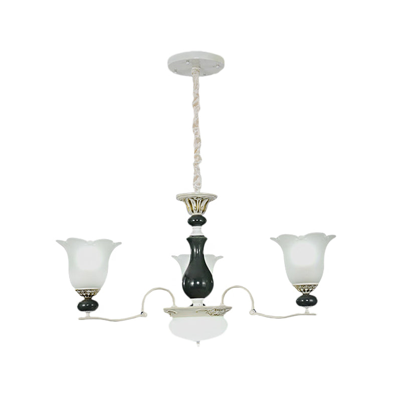 Frosted Glass Black Chandelier Lighting Blossom 3/6 Bulbs Rustic Ceiling Pendant Light Clearhalo 'Ceiling Lights' 'Chandeliers' Lighting' options 1197522