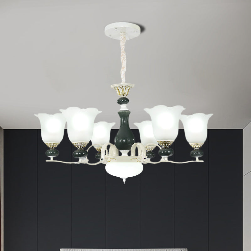 Frosted Glass Black Chandelier Lighting Blossom 3/6 Bulbs Rustic Ceiling Pendant Light Clearhalo 'Ceiling Lights' 'Chandeliers' Lighting' options 1197524