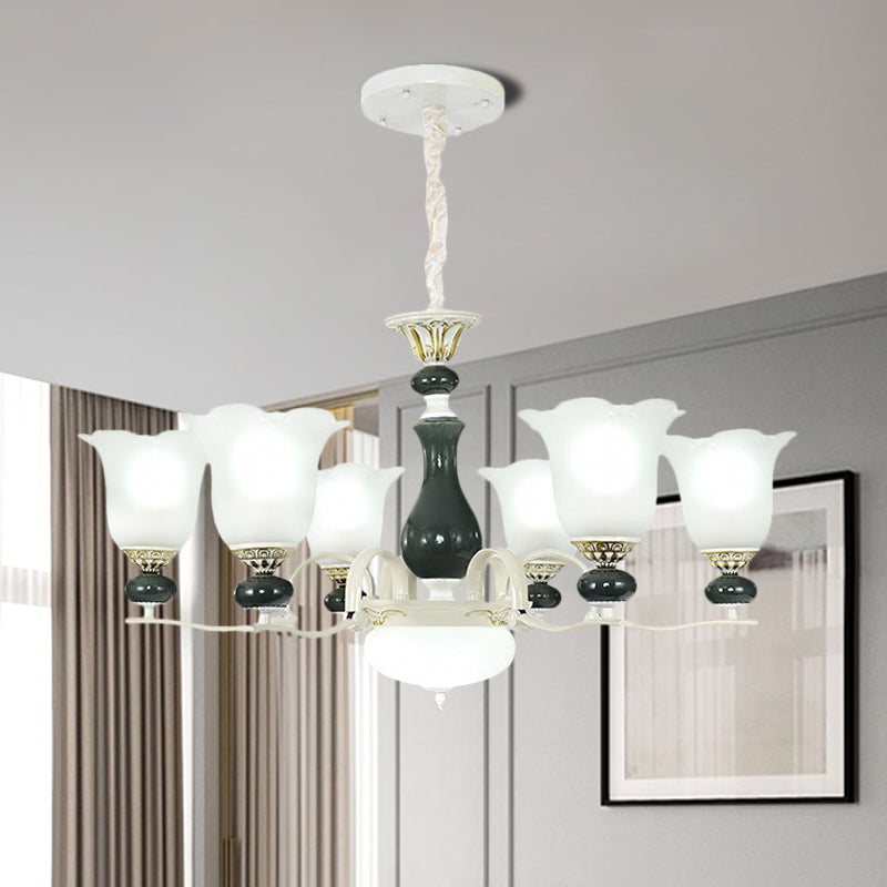 Frosted Glass Black Chandelier Lighting Blossom 3/6 Bulbs Rustic Ceiling Pendant Light Clearhalo 'Ceiling Lights' 'Chandeliers' Lighting' options 1197526