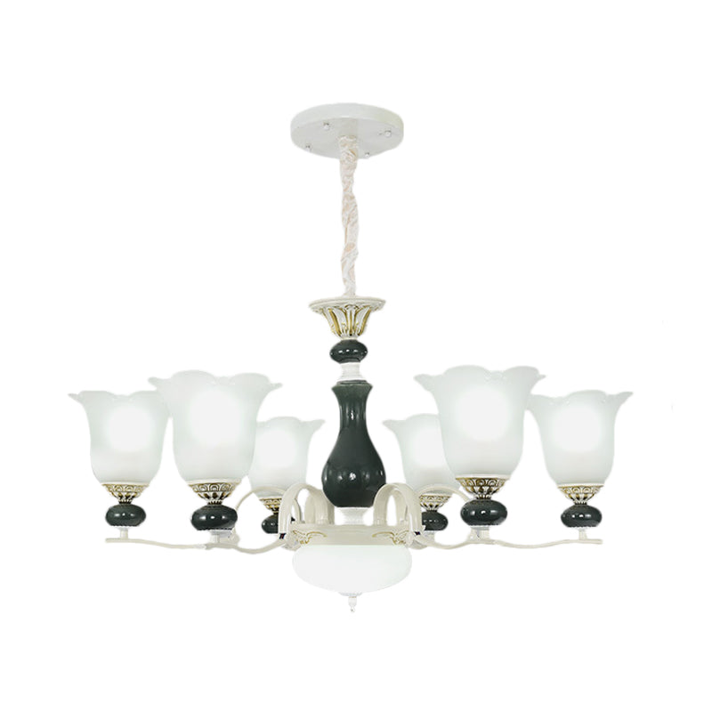 Frosted Glass Black Chandelier Lighting Blossom 3/6 Bulbs Rustic Ceiling Pendant Light Clearhalo 'Ceiling Lights' 'Chandeliers' Lighting' options 1197527