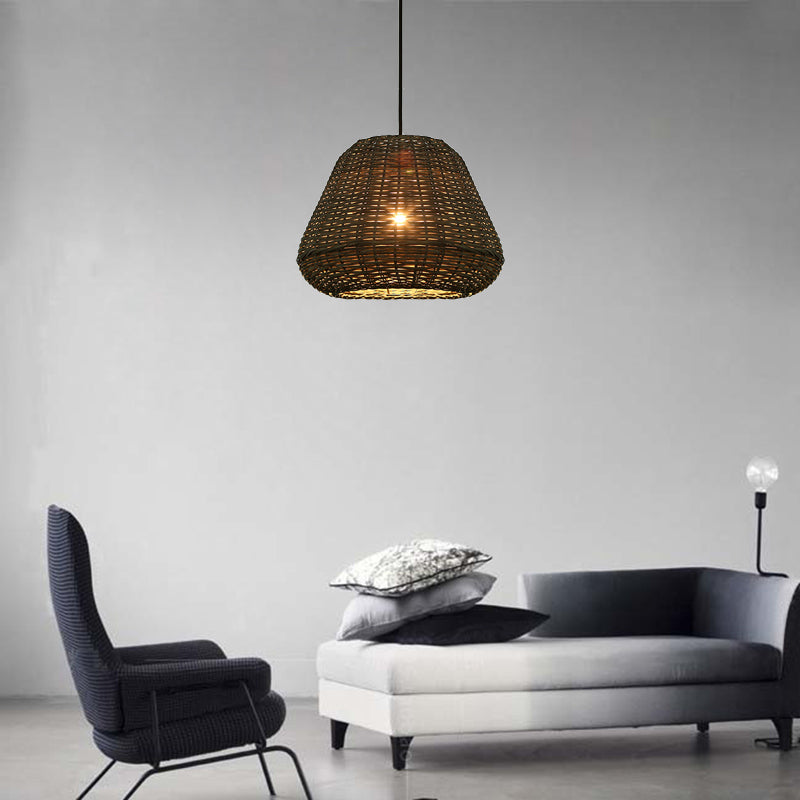 Hand Made Rattan Bucket Pendant for Restaurant Rustic One Head Hanging Lamp in Brown Brown Clearhalo 'Ceiling Lights' 'Pendant Lights' 'Pendants' Lighting' 119753_ce13eed0-0346-446f-b08b-d516f1fd1b42