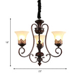 Rural Style Swirled Arm Hanging Chandelier 3/6-Bulb Metallic Suspended Lighting Fixture in Red Brown Clearhalo 'Ceiling Lights' 'Chandeliers' Lighting' options 1197546