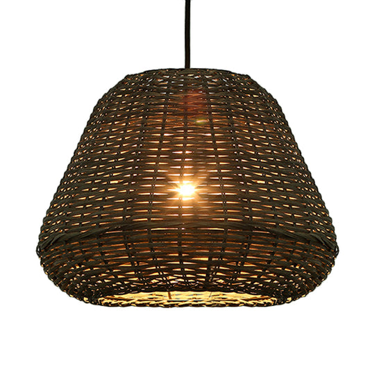 Hand Made Rattan Bucket Pendant for Restaurant Rustic One Head Hanging Lamp in Brown Clearhalo 'Ceiling Lights' 'Pendant Lights' 'Pendants' Lighting' 119755