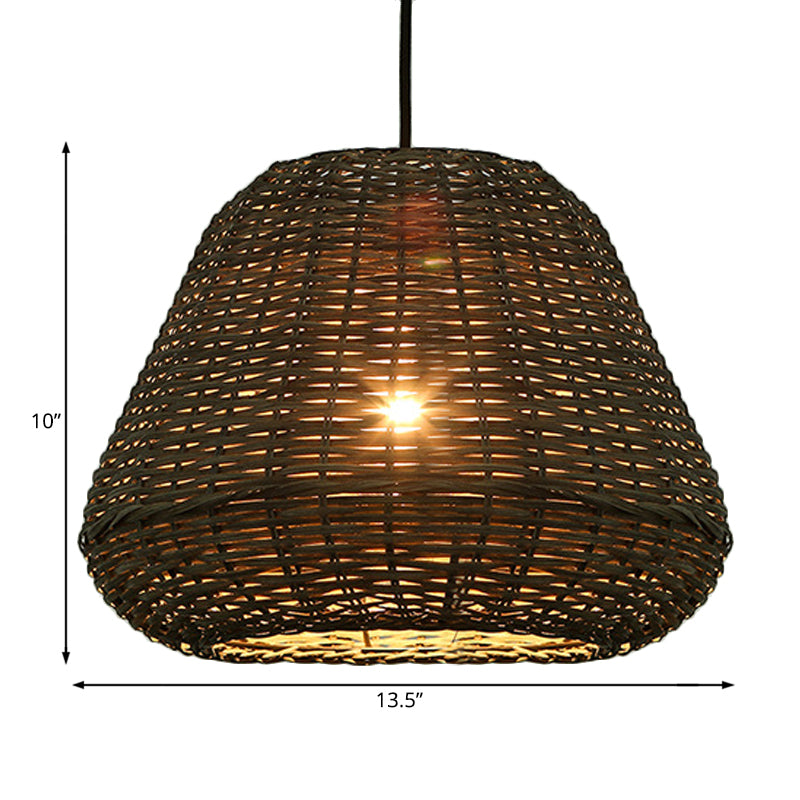 Hand Made Rattan Bucket Pendant for Restaurant Rustic One Head Hanging Lamp in Brown Clearhalo 'Ceiling Lights' 'Pendant Lights' 'Pendants' Lighting' 119756