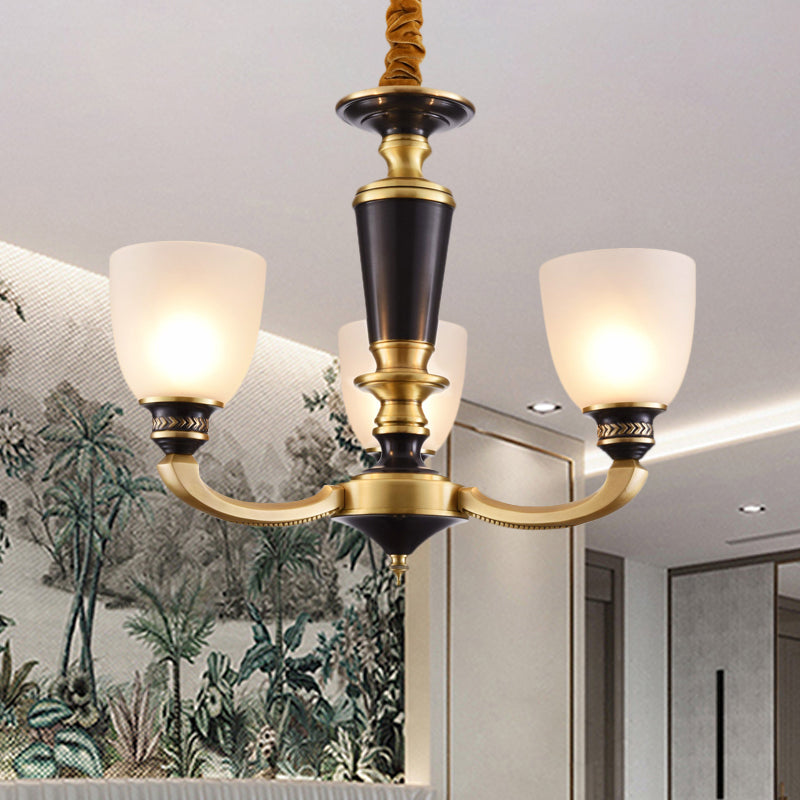 Brass 3/5-Bulb Suspension Pendant Light Traditional Style Milky Glass Empire Shade Ceiling Chandelier 3 Brass Clearhalo 'Ceiling Lights' 'Chandeliers' Lighting' options 1197565_ac27ec38-a7c0-4328-b536-3a6ad233125f