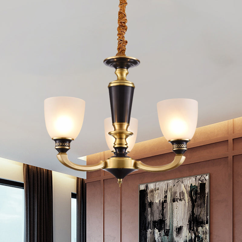Brass 3/5-Bulb Suspension Pendant Light Traditional Style Milky Glass Empire Shade Ceiling Chandelier Clearhalo 'Ceiling Lights' 'Chandeliers' Lighting' options 1197566