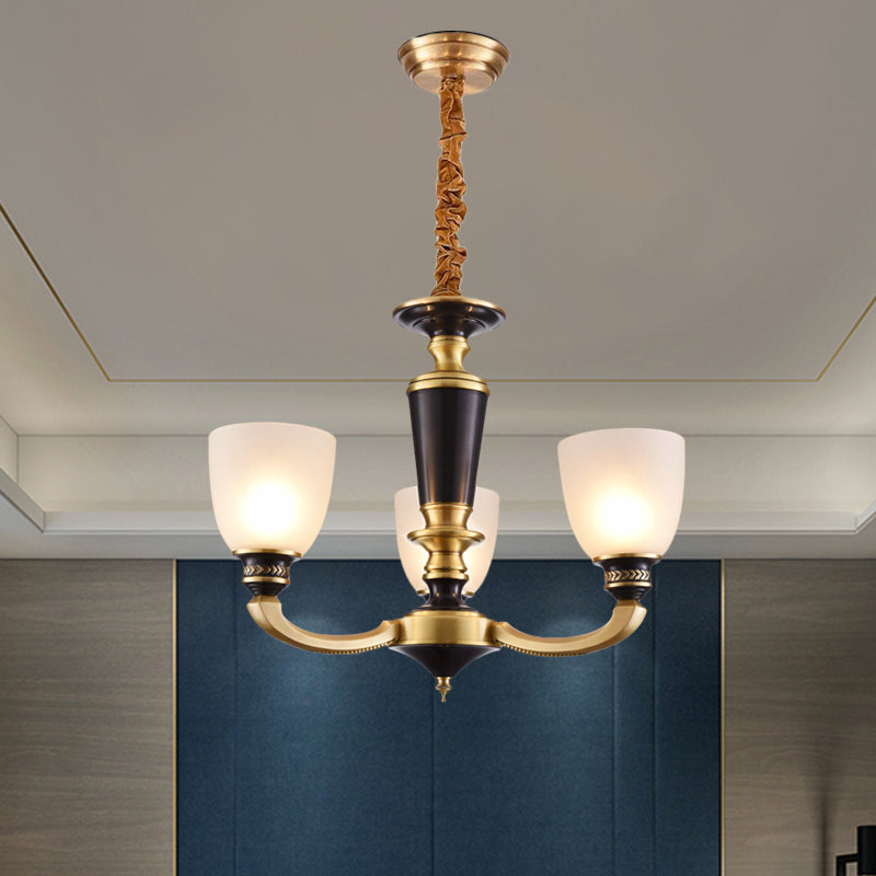 Brass 3/5-Bulb Suspension Pendant Light Traditional Style Milky Glass Empire Shade Ceiling Chandelier Clearhalo 'Ceiling Lights' 'Chandeliers' Lighting' options 1197567