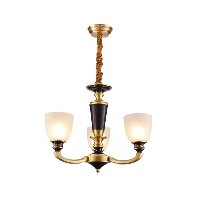 Brass 3/5-Bulb Suspension Pendant Light Traditional Style Milky Glass Empire Shade Ceiling Chandelier Clearhalo 'Ceiling Lights' 'Chandeliers' Lighting' options 1197568