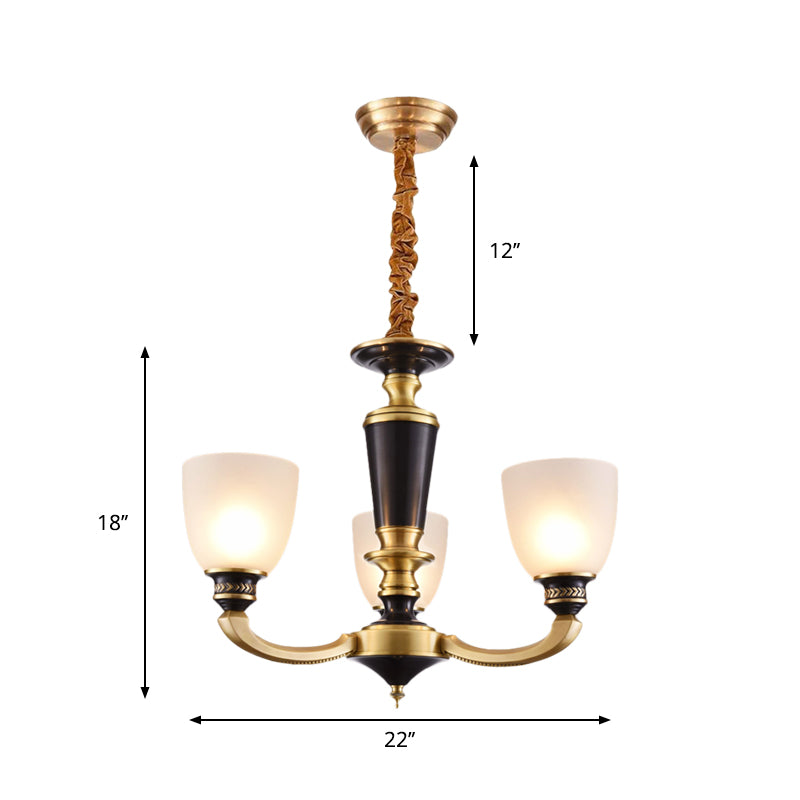 Brass 3/5-Bulb Suspension Pendant Light Traditional Style Milky Glass Empire Shade Ceiling Chandelier Clearhalo 'Ceiling Lights' 'Chandeliers' Lighting' options 1197569