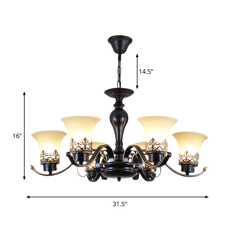 Rustic Style Swooping Arm Chandelier Lighting 3/6/8-Head Metal Ceiling Pendant Light in Black Clearhalo 'Ceiling Lights' 'Chandeliers' Lighting' options 1197596