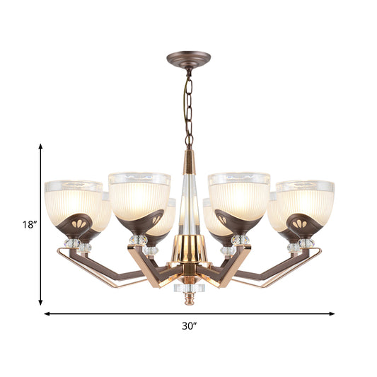 Coffee Bowl Shaped Pendant Chandelier Rural Style Cream Glass 3/6/8/10-Head Living Room Suspension Lighting Clearhalo 'Ceiling Lights' 'Chandeliers' 'Close To Ceiling Lights' 'Glass shade' 'Glass' Lighting' 1197619