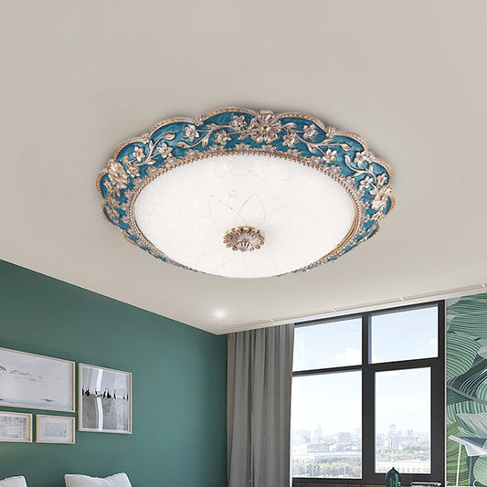 Blue Dome Shaped Flush Mount Fixture Countryside Crystal LED Bedroom Ceiling Lighting, 12"/16"/19.5" Wide Clearhalo 'Ceiling Lights' 'Close To Ceiling Lights' 'Close to ceiling' 'Flush mount' Lighting' 1197654