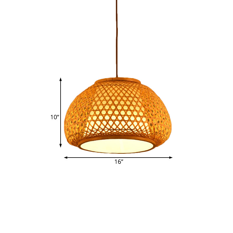 Hand Knitted Bamboo Lantern Drop Light for Restaurant Asian 1 Head Pendant Lamp with Paper Interior Shade Clearhalo 'Ceiling Lights' 'Pendant Lights' 'Pendants' Lighting' 119766