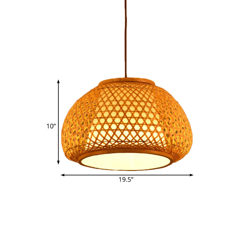 Hand Knitted Bamboo Lantern Drop Light for Restaurant Asian 1 Head Pendant Lamp with Paper Interior Shade Clearhalo 'Ceiling Lights' 'Pendant Lights' 'Pendants' Lighting' 119767