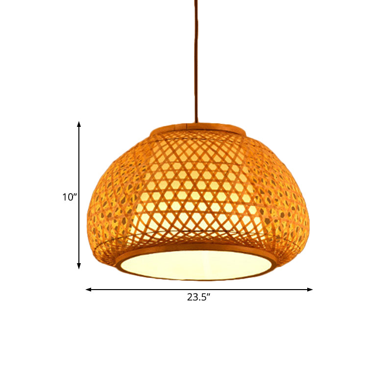 Hand Knitted Bamboo Lantern Drop Light for Restaurant Asian 1 Head Pendant Lamp with Paper Interior Shade Clearhalo 'Ceiling Lights' 'Pendant Lights' 'Pendants' Lighting' 119768