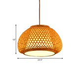 Hand Knitted Bamboo Lantern Drop Light for Restaurant Asian 1 Head Pendant Lamp with Paper Interior Shade Clearhalo 'Ceiling Lights' 'Pendant Lights' 'Pendants' Lighting' 119768