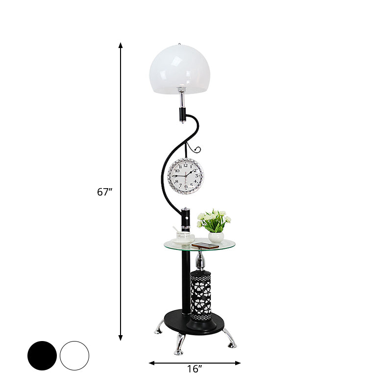 Dome Shaped Faceted Crystal Stand Up Lamp Rural Style 1-Light Living Room Floor Light in White/Black Clearhalo 'Floor Lamps' 'Lamps' Lighting' 1197696