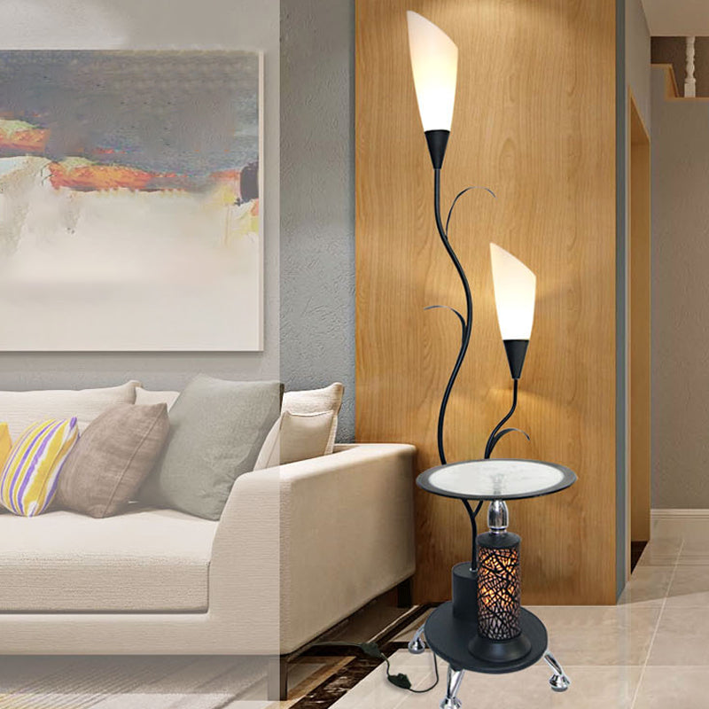 Branch Shaped Standing Lamp Countryside 2 Bulbs Metallic Floor Light in White/Black for Guest Room Clearhalo 'Floor Lamps' 'Lamps' Lighting' 1197726