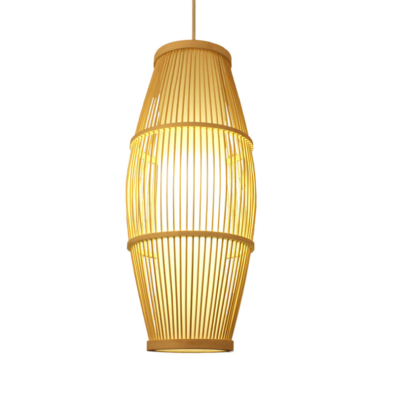 Asian Ellipse Shade Hanging Light for Restaurant Hand Made Bamboo Suspension Light in Beige Clearhalo 'Ceiling Lights' 'Pendant Lights' 'Pendants' Lighting' 119773