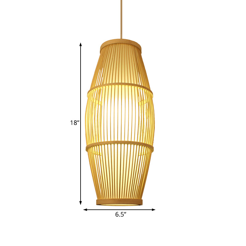 Asian Ellipse Shade Hanging Light for Restaurant Hand Made Bamboo Suspension Light in Beige Clearhalo 'Ceiling Lights' 'Pendant Lights' 'Pendants' Lighting' 119774