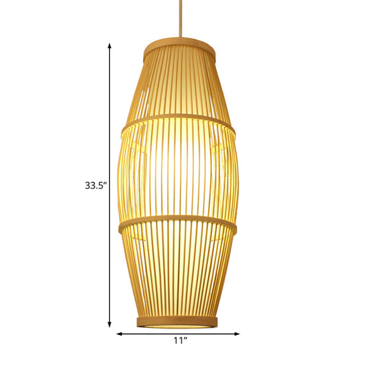 Asian Ellipse Shade Hanging Light for Restaurant Hand Made Bamboo Suspension Light in Beige Clearhalo 'Ceiling Lights' 'Pendant Lights' 'Pendants' Lighting' 119776