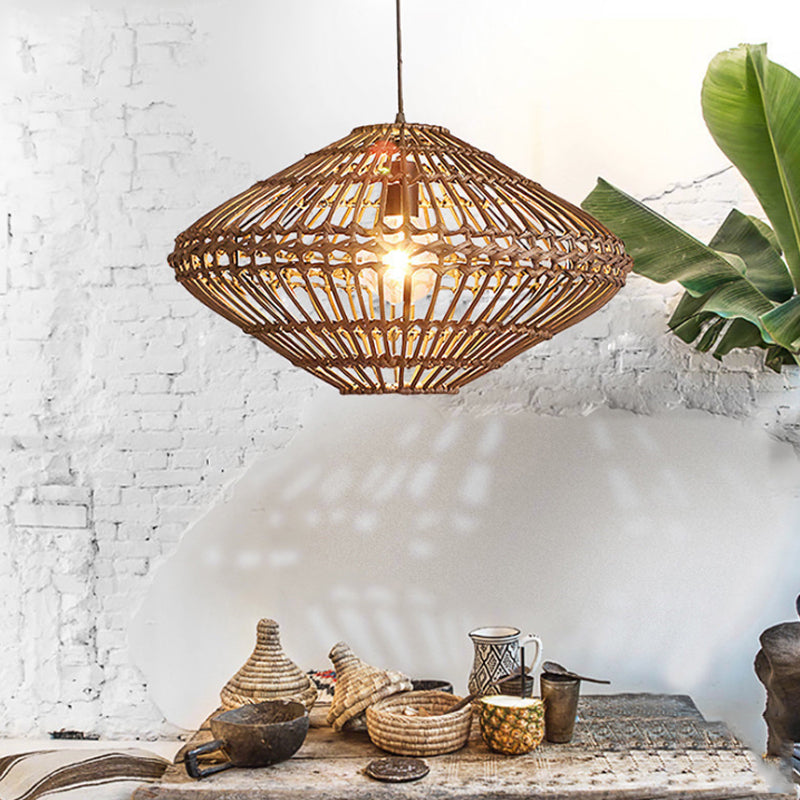 Rattan Disc Restaurant Hanging Lamp Asian Single Head Pendulum Light in Brown Clearhalo 'Ceiling Lights' 'Pendant Lights' 'Pendants' Lighting' 119778