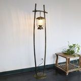 Metallic Bronze Standing Up Lamp Armed 1-Bulb Retro Reading Floor Lamp with Oil Light Accent Bronze Clearhalo 'Floor Lamps' 'Lamps' Lighting' 1197785