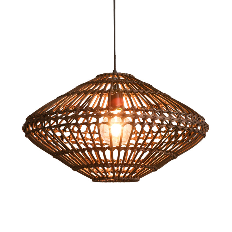 Rattan Disc Restaurant Hanging Lamp Asian Single Head Pendulum Light in Brown Clearhalo 'Ceiling Lights' 'Pendant Lights' 'Pendants' Lighting' 119779