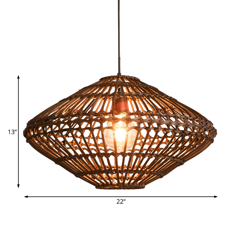 Rattan Disc Restaurant Hanging Lamp Asian Single Head Pendulum Light in Brown Clearhalo 'Ceiling Lights' 'Pendant Lights' 'Pendants' Lighting' 119780