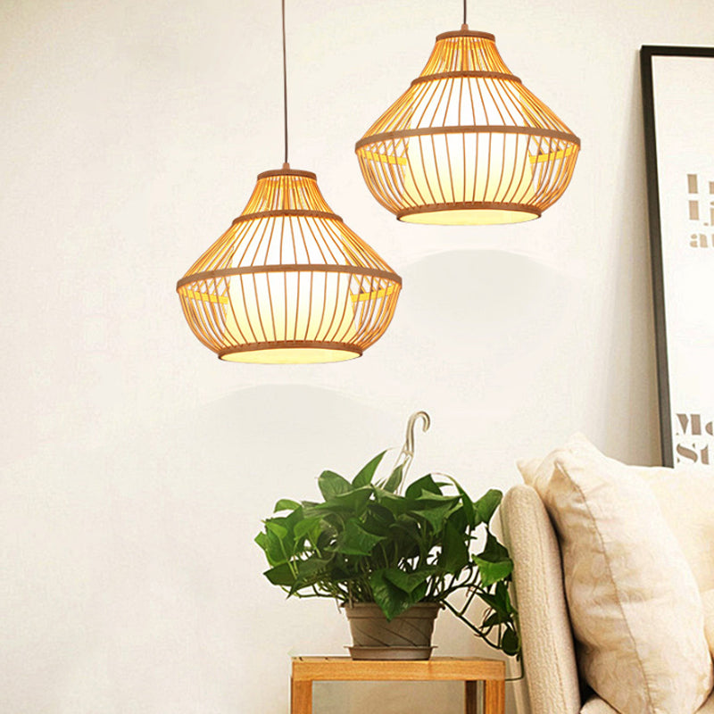 Bamboo Lantern Hanging Pendant Light Asian Single Bulb Pendant Light for Restaurant, 16"/18" Diameter Clearhalo 'Ceiling Lights' 'Pendant Lights' 'Pendants' Lighting' 119781