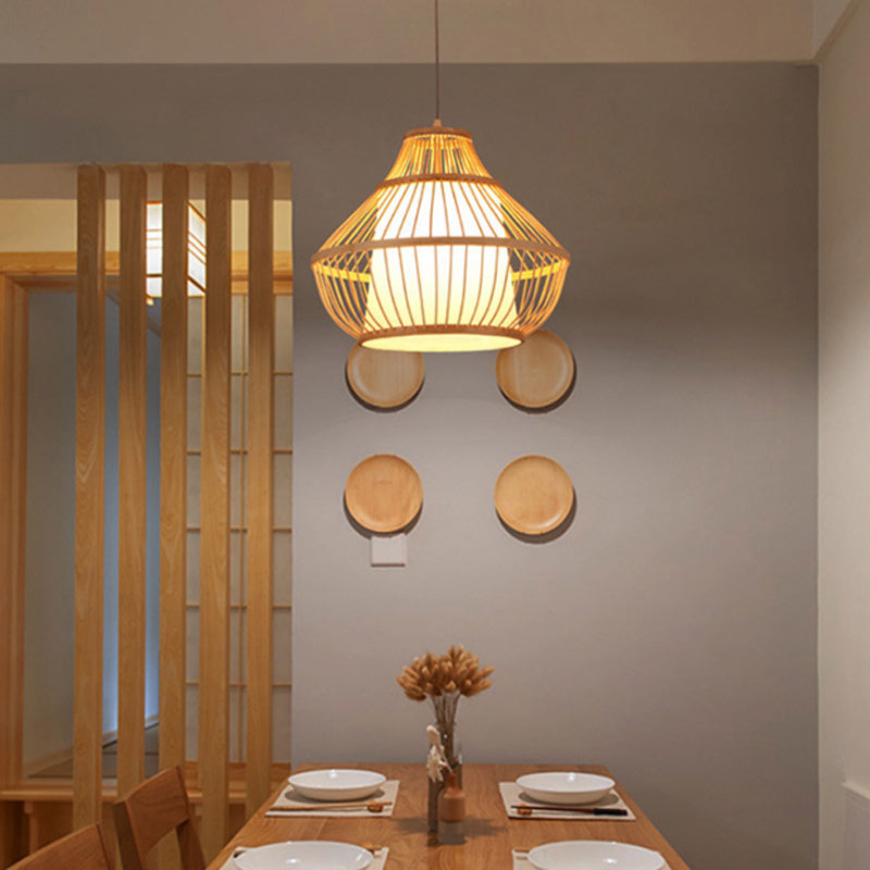 Bamboo Lantern Hanging Pendant Light Asian Single Bulb Pendant Light for Restaurant, 16"/18" Diameter Clearhalo 'Ceiling Lights' 'Pendant Lights' 'Pendants' Lighting' 119783