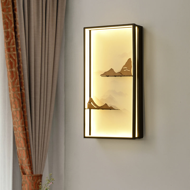 Black Rectangle Mountain Wall Lighting Oriental Style LED Metallic Wall Mural Lamp Black Clearhalo 'Wall Lamps & Sconces' 'Wall Lights' Lighting' 1197837